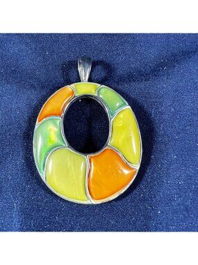 Colorful Enamel & Silver-Tone Open Circle Pendant For Necklace